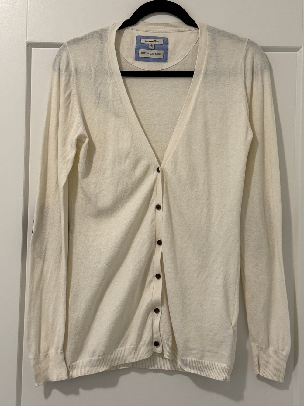 Massimo Dutti Ivory Cotton‑Cashmere Cardigan